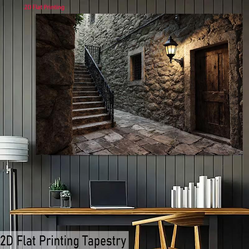 2D Dark Corridor Backdrop, Ancient Stone Alley with Lantern Party Background Cloth