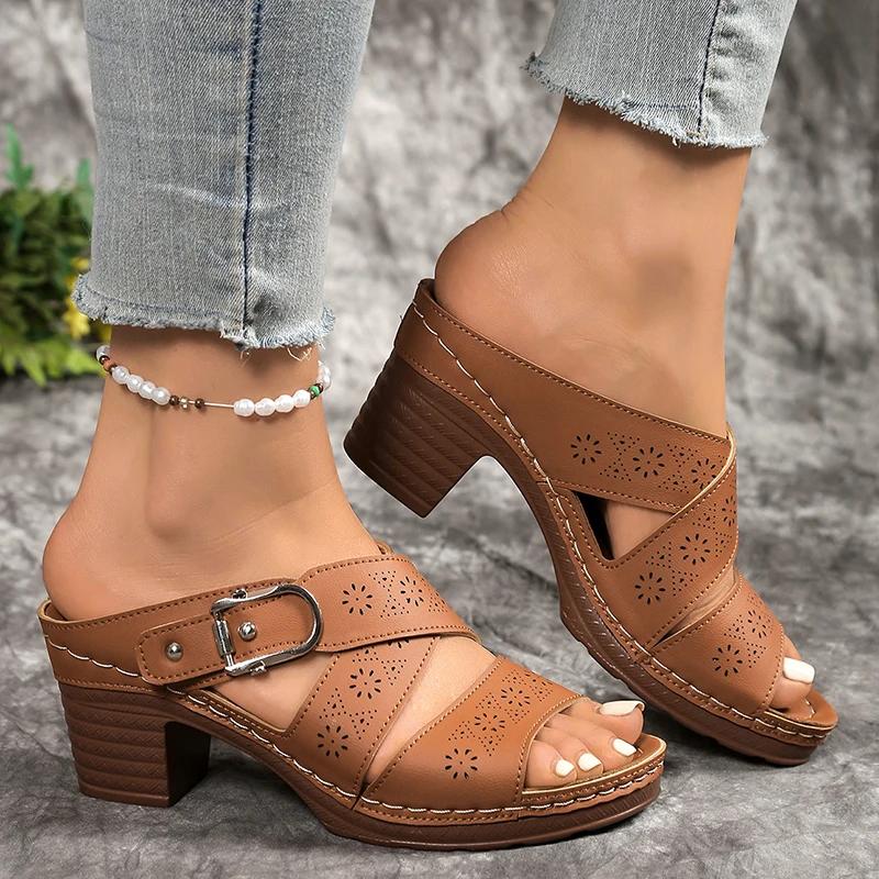 Мода Новая Мода Сандалии на Массивном Каблуке для Женщин Лето 2025 Легкие Шлепанцы на Высоком Каблуке Женские Удобные Слипоны Пляжные Сандалии Mujer