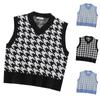 Early Autumn Korean Version New Loose Bird Checker V-Neck Sleeveless Vest Knit Tank Top Pullover Sweater Women's Wear