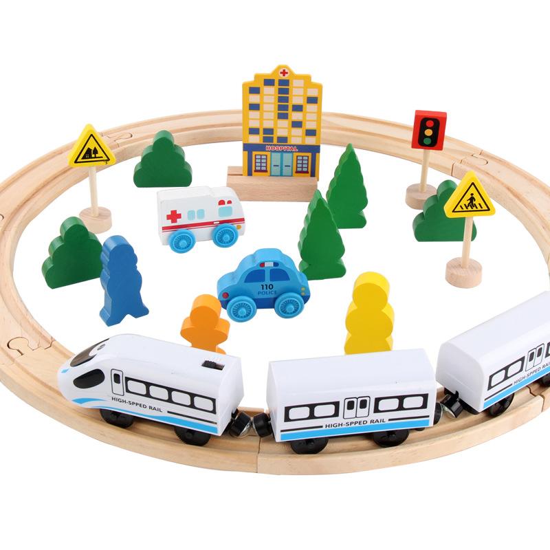 Wooden Electric Magnetic Train Track Set Educational Power Patchwork Parent-Child Interactive Kindergarten Early Education Toys