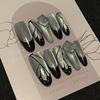 HANDMADE Artificial Nail Silver Ink Stain Phototherapy Nails Fake Nails Reusable and Removable Nails