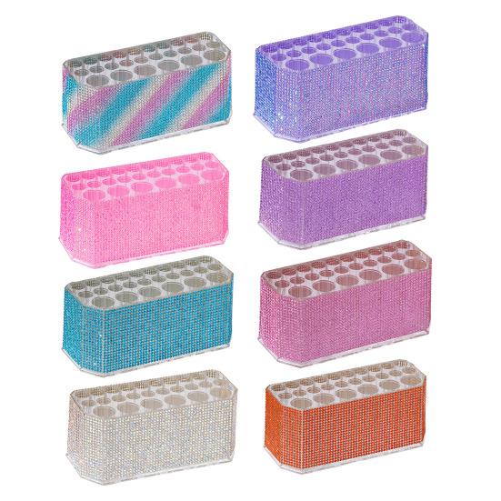 Rhinestone Acrylic Makeup Brush Holder 26 Holes Nail Brush Storage Box Desk Pen Organizer Display Stand for Cosmetic Tools Eyebrow Pencil Eyeliners