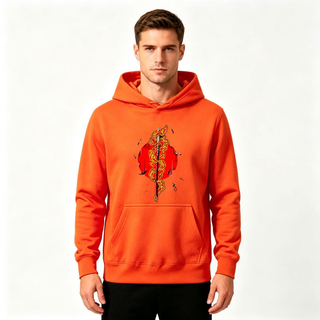 Men's Red Dragon Katana Print Casual Pullover Hoodie Long Sleeve Streetwear Hooded Sweatshirt