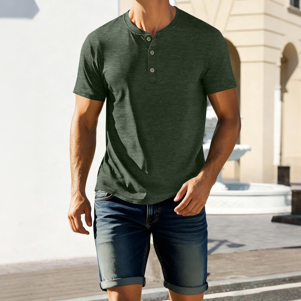 Мужская повседневная дышащая рубашка-henley с коротким рукавом и планкой на пуговицах, легкая, удобная, свободного кроя, для повседневной носки