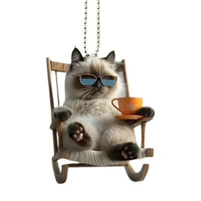 Милый кот Декорация на зеркало заднего вида Креативный Акриловый 2D Животное Подвесное украшение Кулон Декор салона автомобиля Подвеска для сумки