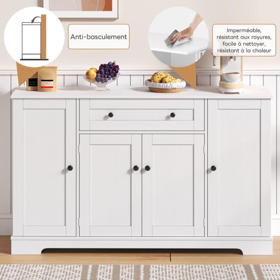 Kitchen Cabinet Multifunctional Buffet 138cm Sideboard with Drawer Shelf Doors And Adjustable Shelves Buffet Modern Design Anti-Tip Protection