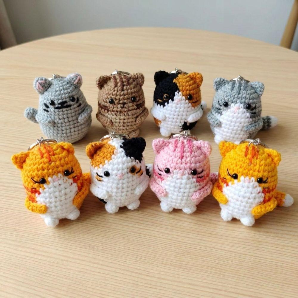 Handmade Hand Cat Keychain Handwoven Yarn Kitty Bag Charm Crochet Kitten Keyring  Backpack Decor
