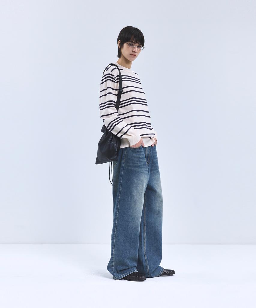 IRONYPORNO WHITELINE 86-Iroj368 Classic Small Stripe Long Sleeve Knit Beige