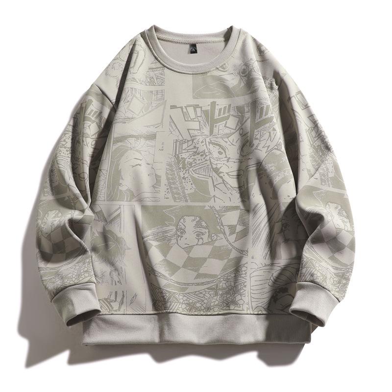 Осень и зима плюс размер тренд полный принт аниме толстовка для мужчин свободный крой