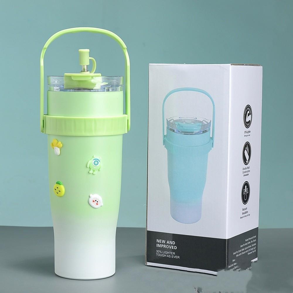 Large Cup Thermos Capacity Stainless Steel Convenient Durable Straw Carried Can