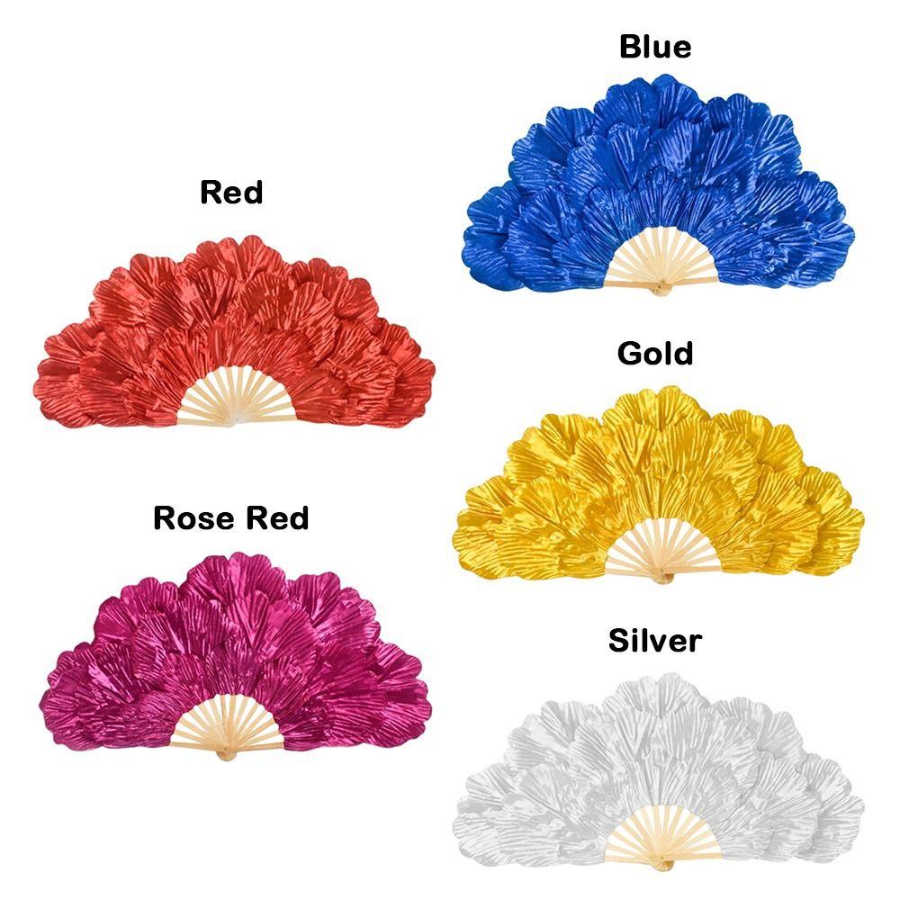 Складной веер для танца живота 38см/45см Веер для выступления Портативные длинные шелковые веера Танцы на площади