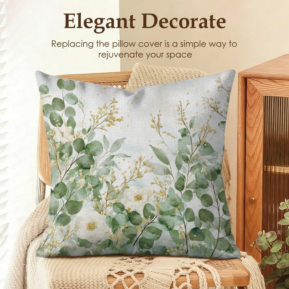 Muted Green Botanical Prints Cushion Cover Natural Linen Organic Fabric DoubleSided Printing Sofa Home Decor Gift Pillow Cover