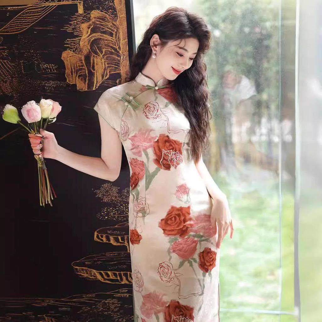 2025 Ретро Китайский Стиль Тонкий Cheongsam Платье для Молодых Женщин