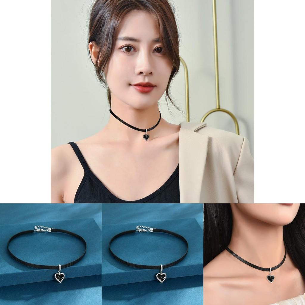 Модное черное ожерелье-сердце из цинкового сплава для женщин, стильный чокер-цепочка, аксессуар