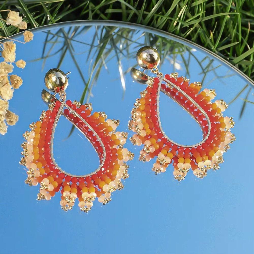 Bohemia Crystal Beaded Earrings Crystal Pendant Earrings Summer Party Jewelry Accessories