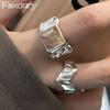 Minimalist Silver Color Couples Rings for Women Girl Simple Irregular Geometric Handmade Punk Party Jewelry