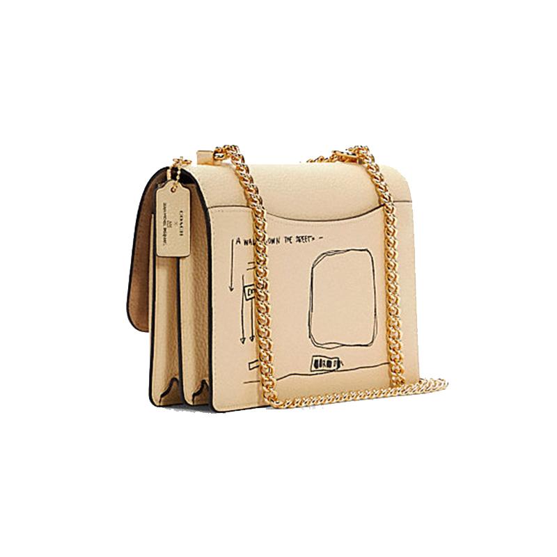 COACH Jean-Michel Basquiat Collaboration Klare 21 Graffiti Printed Chain Leather Accordion Bag Crossbody Bag Shoulder Bag Small Women's Khaki