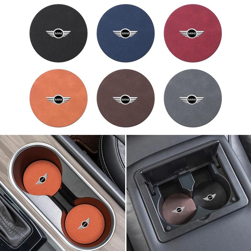 2pcs Car Water Cup Mat Suede Coaster Non Slip Pad Accsesories For MINI Cooper JCW WORKS R55 R56 F55 F56 R57 R58 R59 R60 R61 R50 rdxzk11