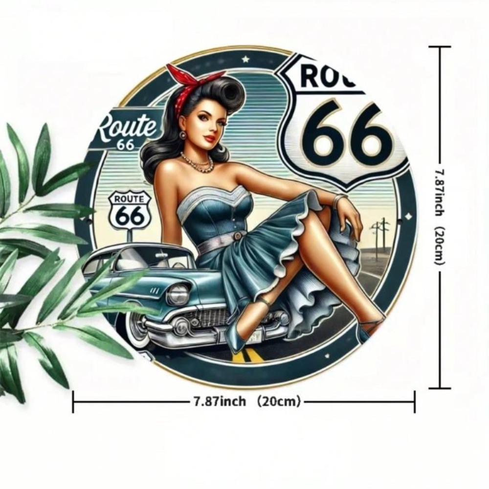 Винтажная Пинап-девушка Route 66 Рустикальное Металлическое Настенное Искусство Круглый Железный Знак Декор для Домашнего Бара