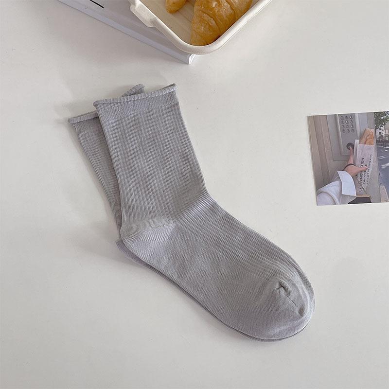 Однотонные женские носки, хлопковые тонкие дышащие эластичные длинные носки, школьные носки в японском стиле для девочек, черные, белые, серые, средние носки-трубы