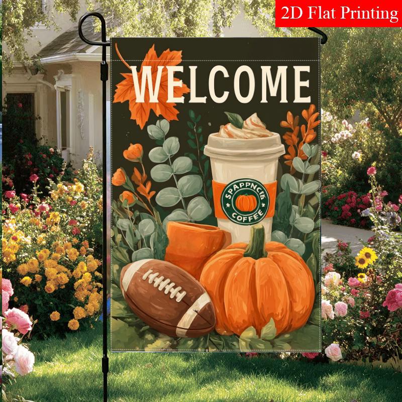 2D Flat, 2D Flat Autumn Rugby Pumpkin Thanksgiving Garden Flag_1 (1)- Outdoor Garden Flag Double-sided Home Decoration Courtyard Decoration Outdoor De