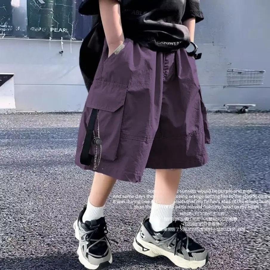 Summer Cool Teen Boys Short Pants Loose Style Casual Big Pocket Mid-length Shorts for 4-14 Years Kids Bermuda Trousers