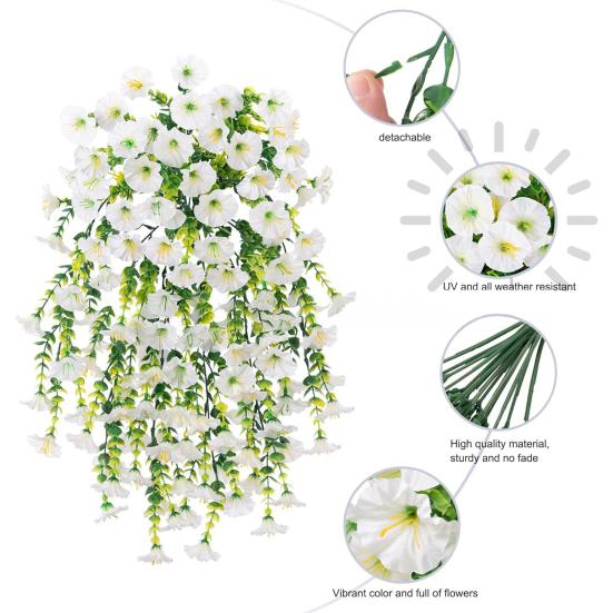 Искусственные подвесные цветы петунии Устойчивые к УФ-лучам Искусственные растения Уличная поддельная петуния в полоску Весенне-летний декор для каминной полки, двери, крыльца, патио