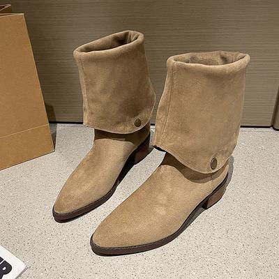 Ретро Двухвариантные Наборные Женские Сапоги Высококачественные Замшевые Сапоги до Колена для Женщин Ботильоны Челси на Мыске Botas Mujer