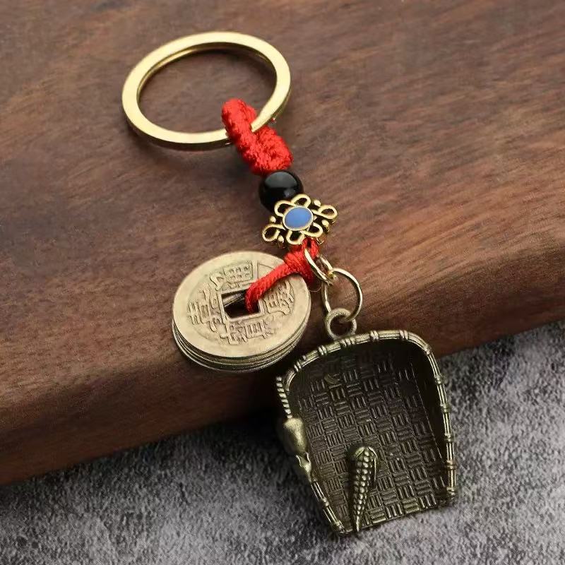 Lucky Cat Five Emperors Coin Brass Keychain Pendant Cute Animal Handmade Jewelry,Car Ornaments