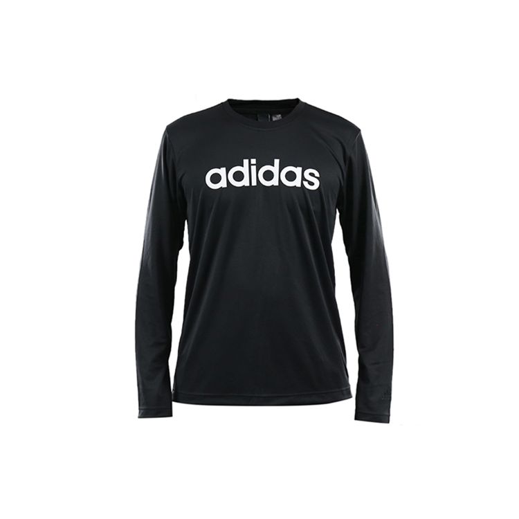 Adidas M Logo Print Long Sleeve Crew Neck Sport Tee Men Tops Black DH3986