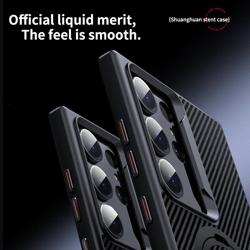 Чехол-держатель из углеродного волокна для Samsung Galaxy S23 S24 Ultra Plus, противоударный жесткий защитный чехол