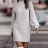 Женское осенне-зимнее повседневное трикотажное платье-свитер с высоким воротом и длинными рукавами