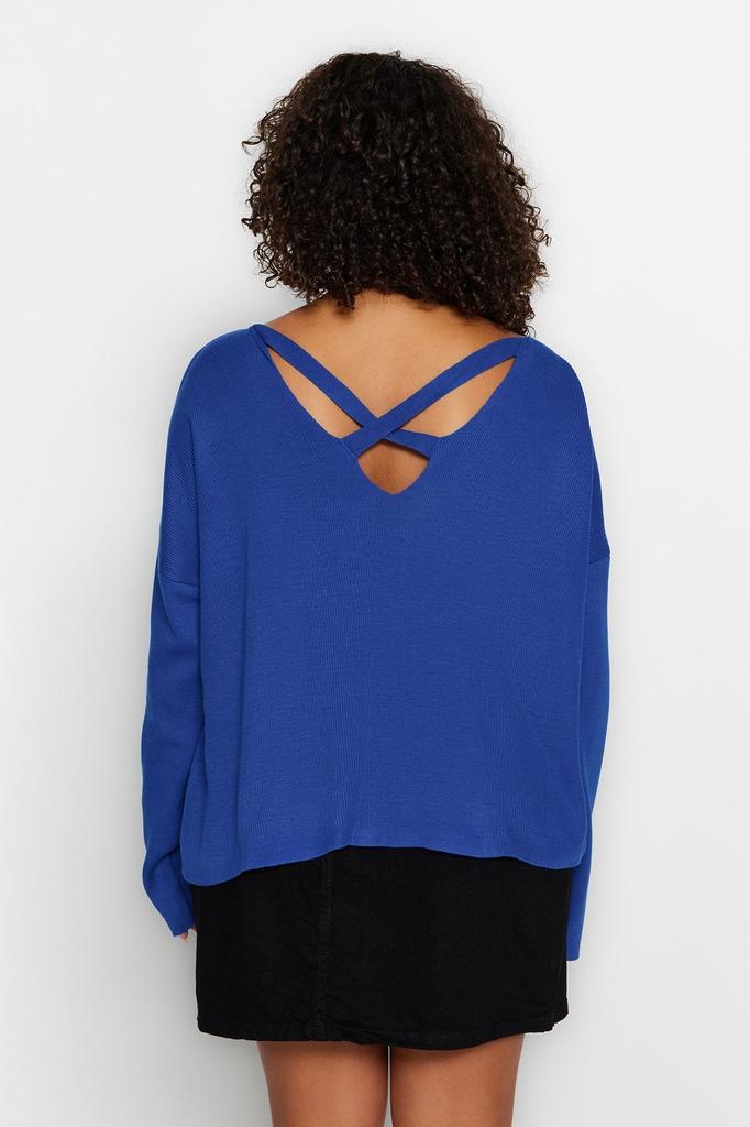 Женский стильный трикотажный свитер больших размеров Saks с перекрестной полосой на спине