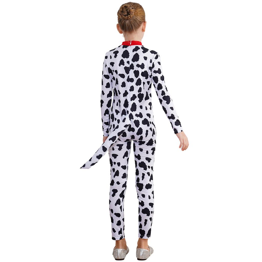 Детский костюм далматинца унисекс, боди с длинным рукавом, 3D хвост, комбинезон щенка, одежда для Хэллоуин-вечеринки