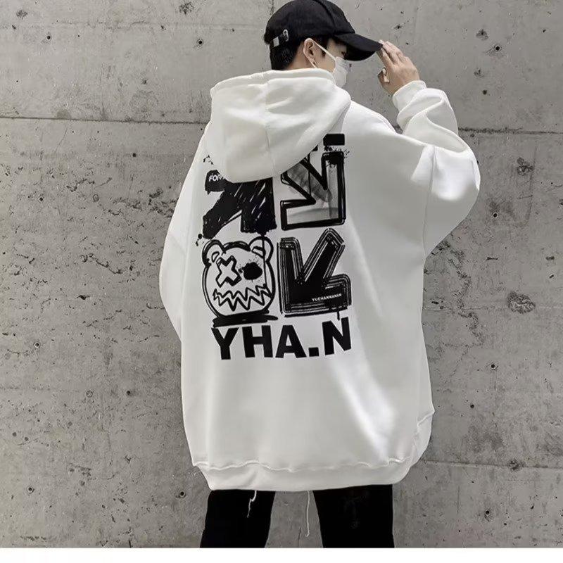 Мужская толстовка с капюшоном на плюшевой подкладке - Большой размер, Осень/Зима, Хип-хоп стиль, Модный свободный крой, Вдохновленная Америкой.