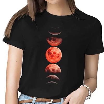 Футболка большого размера New Funny Moon Print, унисекс, белые и черные рубашки, модная футболка с круглым вырезом и коротким рукавом, летние футболки