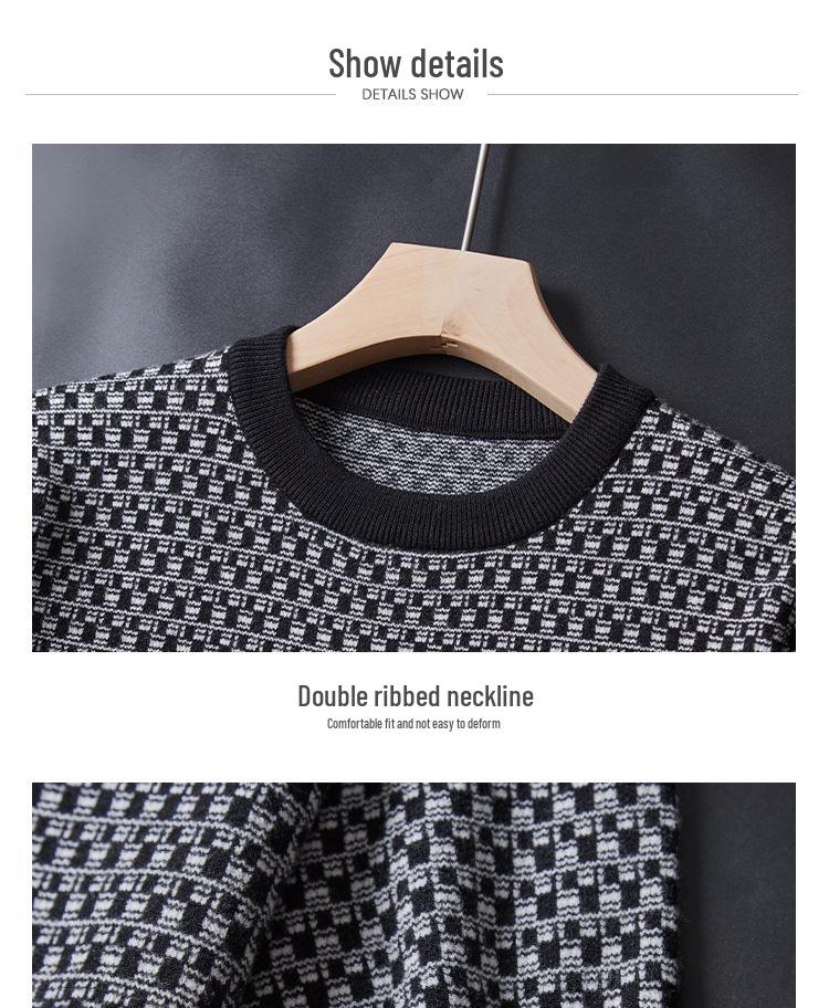 Men's Short Sleeve Jacquard Sweater: Autumn/Winter Round Neck Light Luxury Knit Undershirt