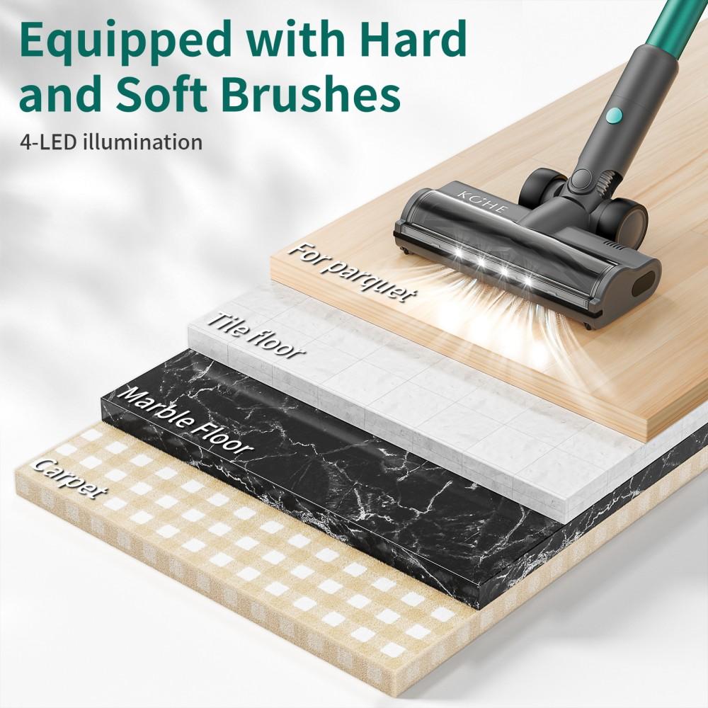 KCHE S10 Cordless Vacuum Cleaner, 33kPa 400W, 6 X 2200mAh Batteries, 55min Runtime, 6-stage Filtration, 1.5L Dust Box, Green