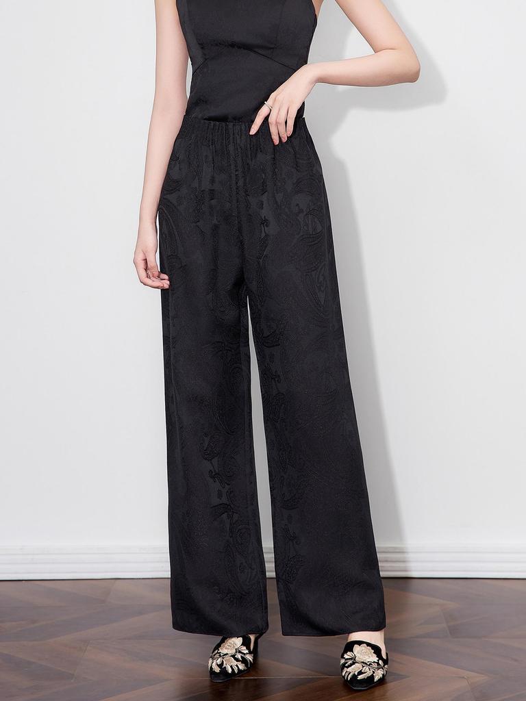 Super Aura Rayon Jacquard Wide-Leg Long Pants - New Chinese National Style