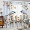 2 Pieces HD Digital Plant Bird Printed Window Screen Home Decor Style Decoration Living Room Bedroom Rod