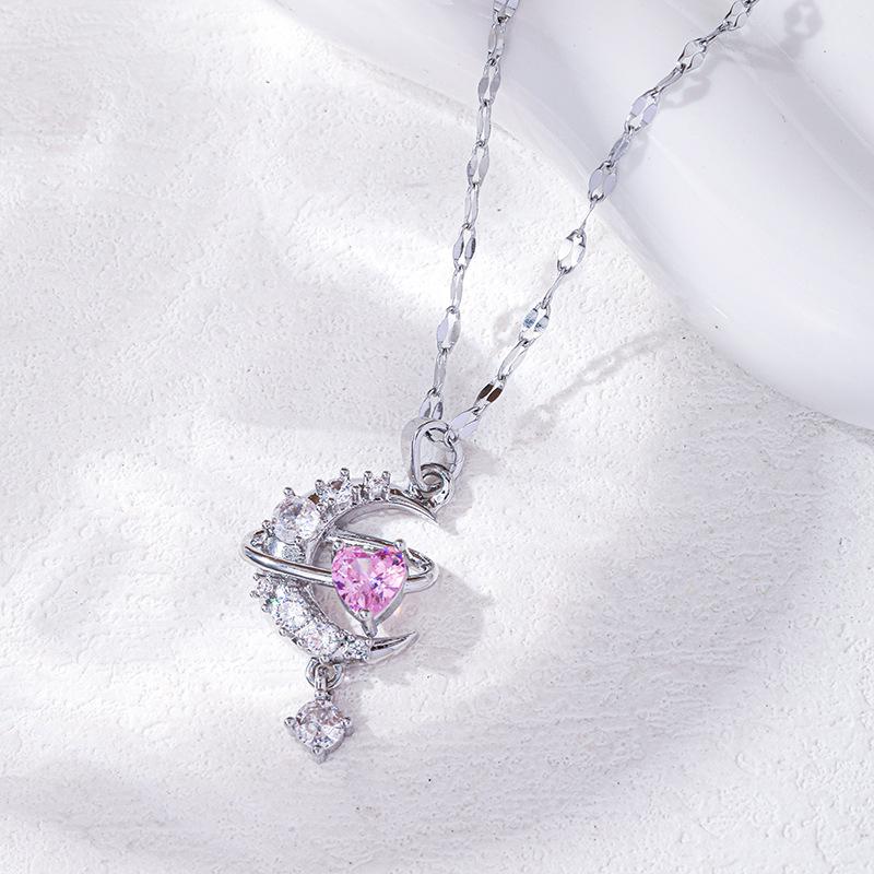 Ожерелье «Лунная любовь» Женское Премиальное Чувство Простое Универсальное Подвеска с Инкрустированным Розовым Цирконом Аксессуары