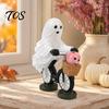 Festive Seasonal Home Decoration Halloween Ghost Riding Bicycle Resin Figurine, Spooky Desk Shelf Decor for Decorative Tabletop Statue Entryway,