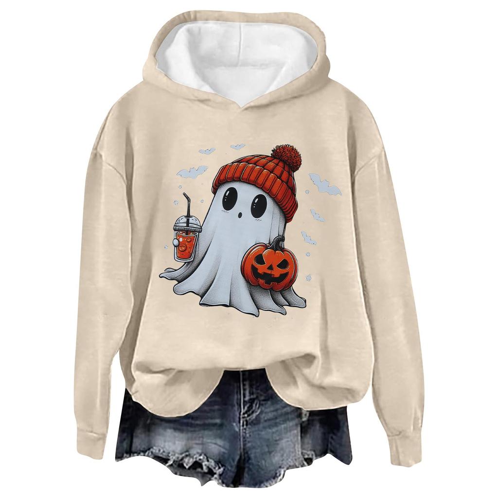 Женская модная повседневная толстовка с длинными рукавами и капюшоном на Хэллоуин с принтом призрачных букв