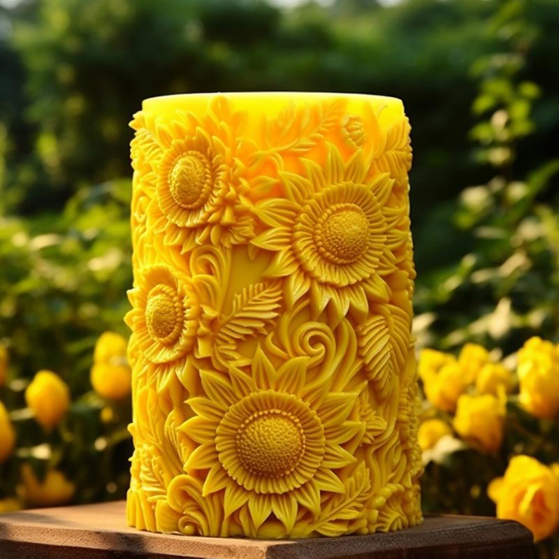 Flower Cylindrical Candle Mold Lavender Tulip Sunflower Lily Silicone Mold Candle Making Tools DIY Gypsum Aromatherapy Molds