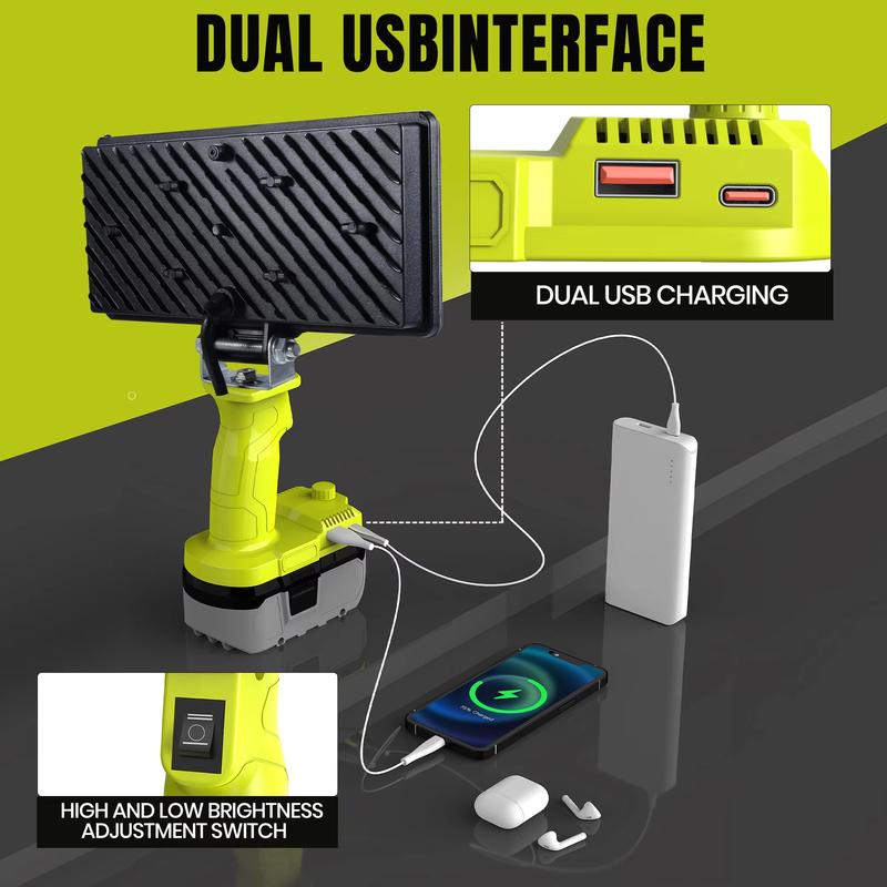 Outdoor Emergency LED Work Light 4000LM 35W Flashlight For Ryobi 18V Lithium P108 P104 Nickel One+ Battery USB Type-C Power Bank