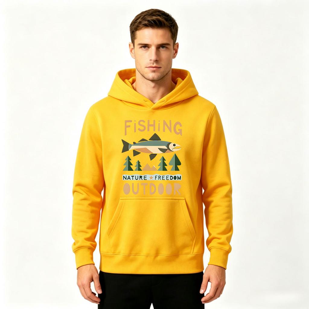 Men's Fishing Nature Outdoor Print Pullover Hoodie Casual Long Sleeve Sweatshirt for Men