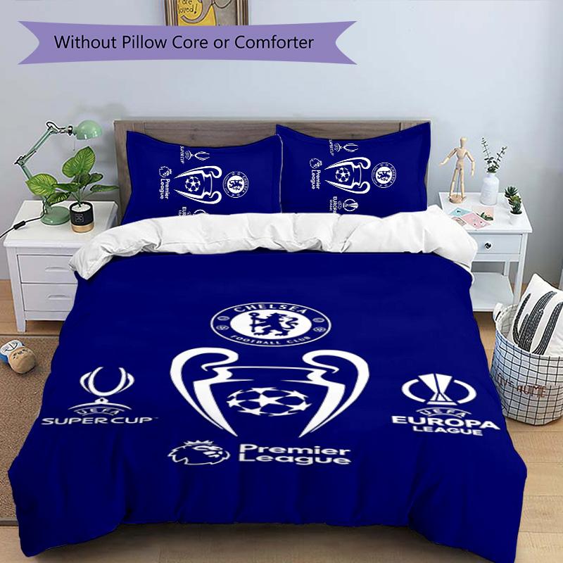3pcs Chelsea FC logo pattern bedding set duvet cover set includes duvet cover &pillowcases,perfect all season bedroom decoration&gift