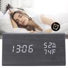 Digital LED Wood Desk Clock Voice Control Triangular Temp Humidity Alarm White Light