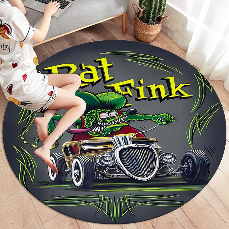 Круглый ковер Rat Fink, Ковер для гостиной, спальни, дивана, игровой комнаты, Нескользящий коврик для пола