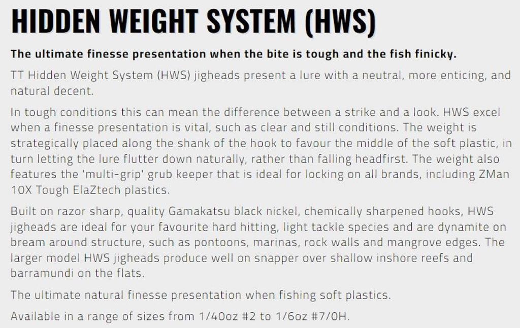 Tackle Tactics TT HWS Hidden Weight System 1/8 Oz 1/0 5/pack (0136)